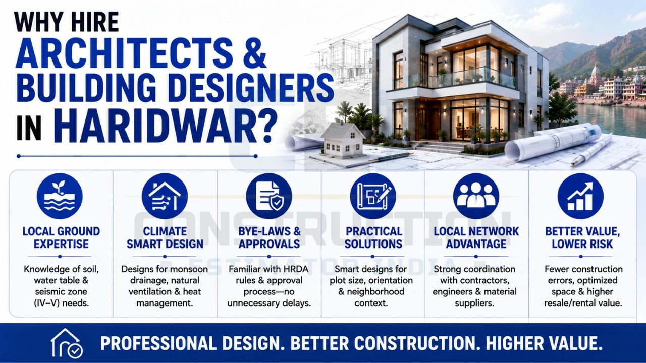 Benefits of hiring architects and building designers in Haridwar including local expertise, climate-responsive design, approvals, and better property value.