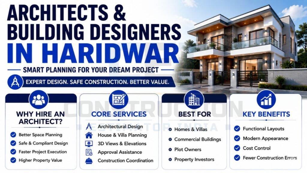 Architects and building designers in Haridwar providing architectural design, villa planning, 3D elevations, approval assistance, and construction coordination.