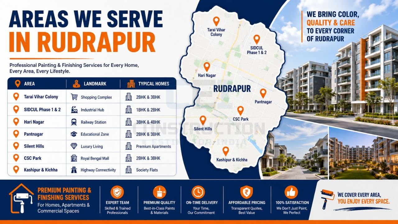 Areas we serve in Rudrapur including SIDCUL Phase 1 & 2, Pantnagar, Hari Nagar, Tarai Vihar Colony, CSC Park, and nearby residential communities