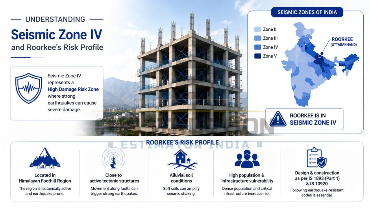 Understanding Seismic Zone IV and Roorkee's earthquake risk profile with seismic zone map, high-risk factors, and earthquake-resistant design requirements