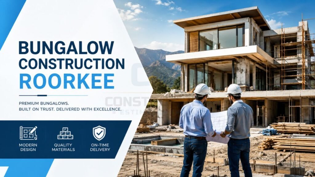 Modern bungalow construction in Roorkee featuring premium home design, quality construction materials, and professional project planning