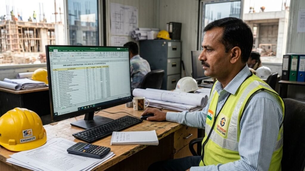 Civil work construction quotation format in Excel