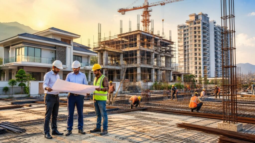 Professional construction services in Roorkee including residential homes, commercial buildings, RCC work, and civil construction projects