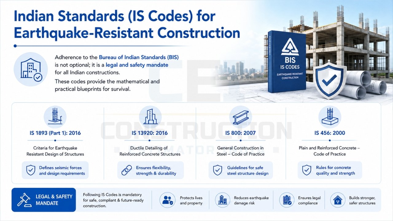 Indian Standards IS Codes for earthquake-resistant construction and seismic-safe building design in India
