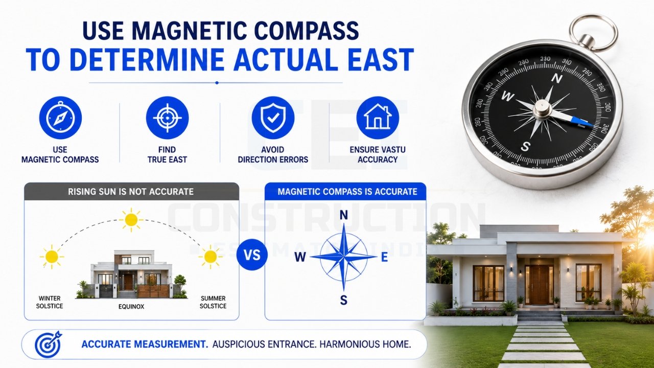 Magnetic compass for accurate east direction identification in Vastu-compliant home planning
