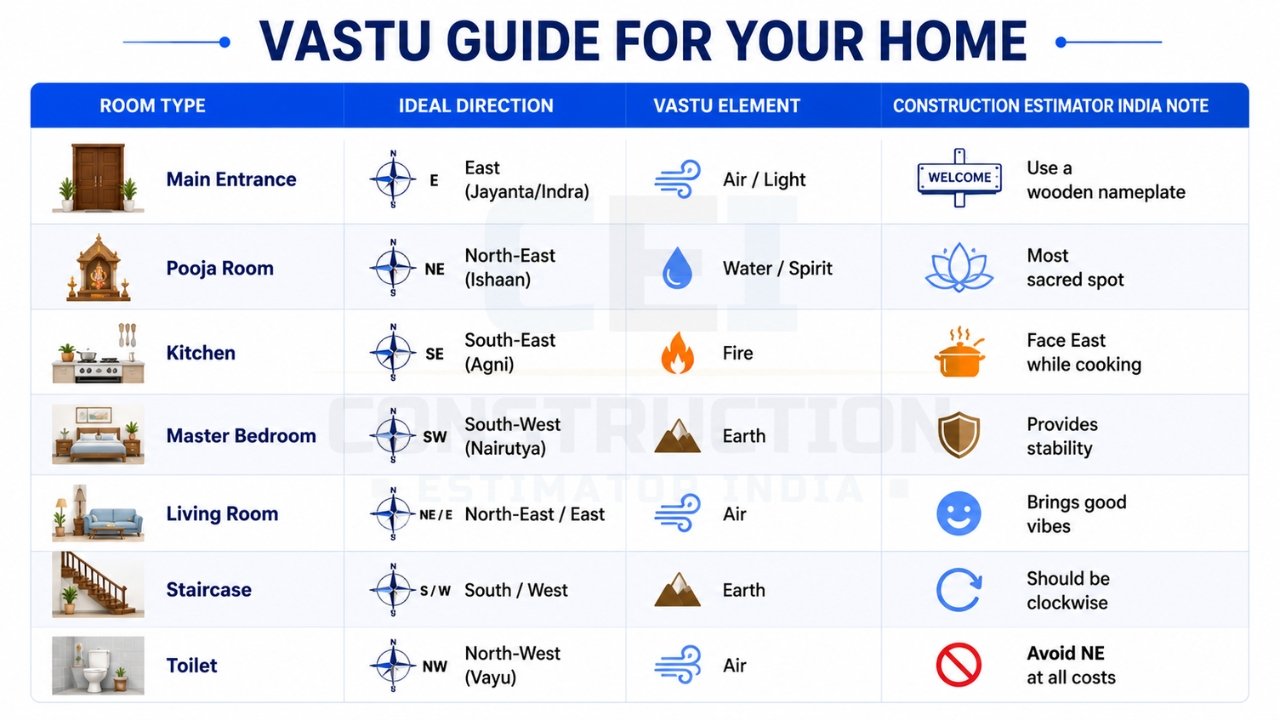 Vastu guide for home with ideal room directions, elements, and placement recommendations