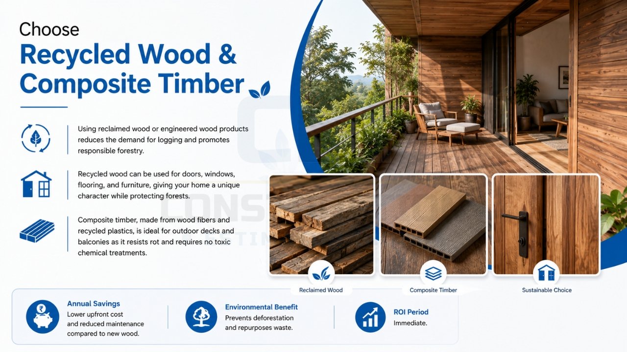 Recycled wood and composite timber for sustainable home construction and eco-friendly building design