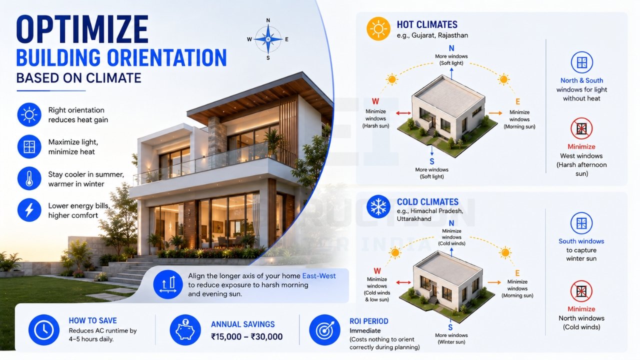 Climate-based building orientation for energy-efficient homes in hot and cold regions