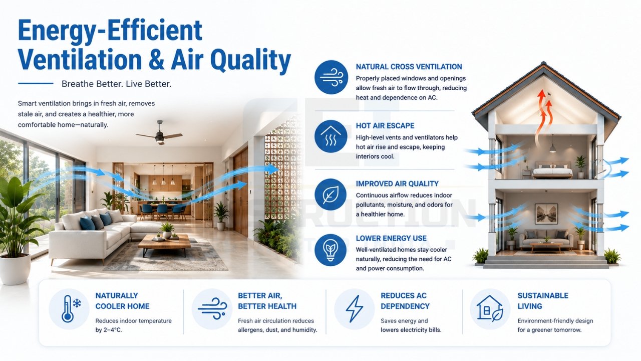Energy-efficient home ventilation design with natural airflow and improved indoor air quality