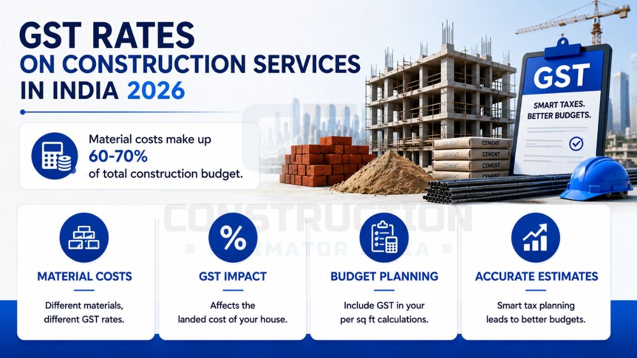GST rates on construction services in India 2026 and their impact on construction material costs, budget planning, and project estimation