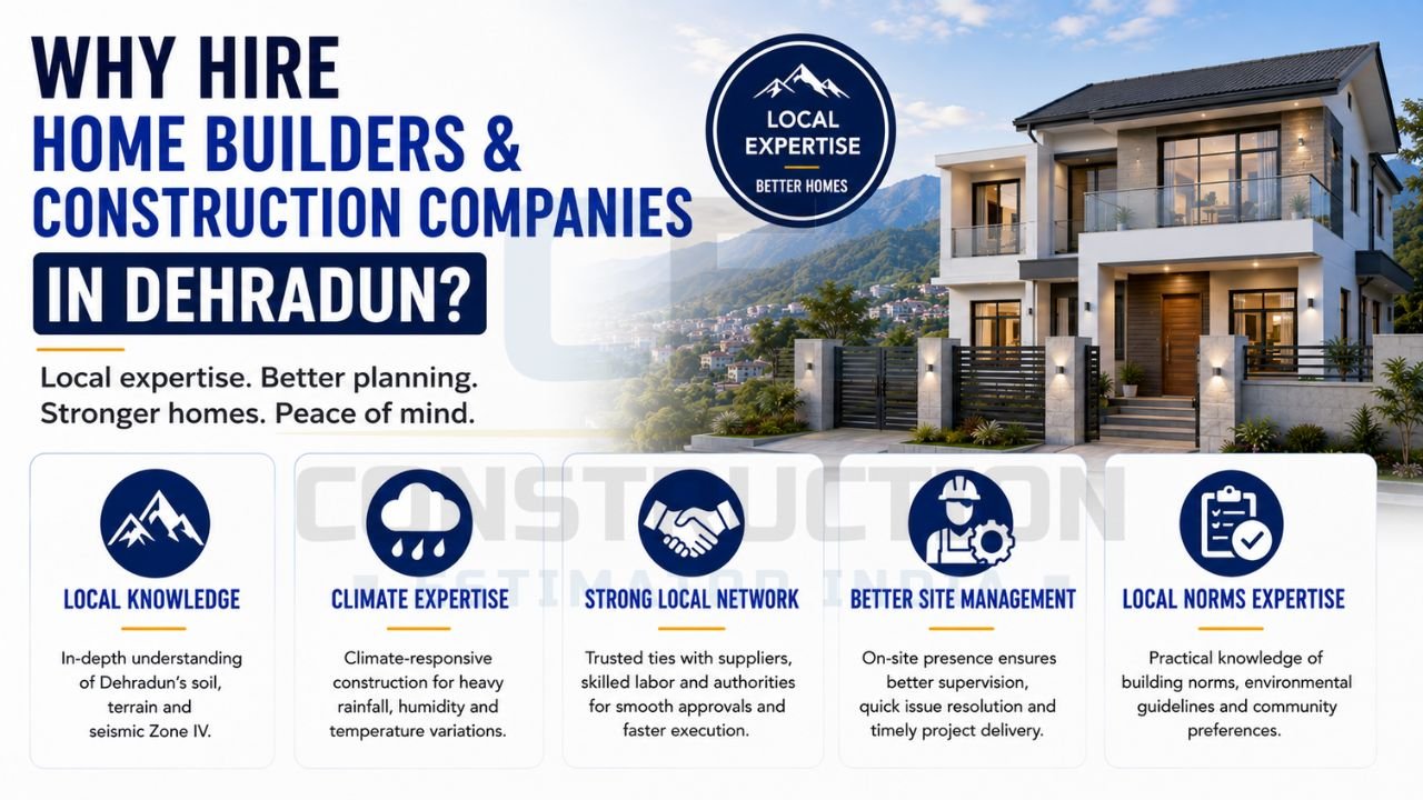 Benefits of hiring home builders and construction companies in Dehradun including local knowledge, climate expertise, supplier networks, project management, and regulatory compliance.