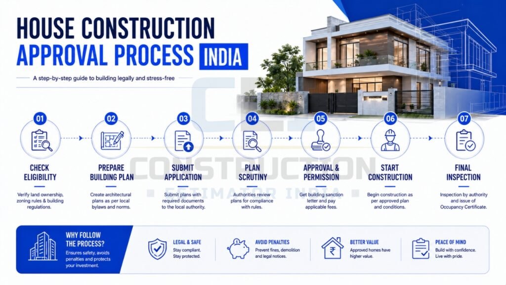 House construction approval process in India from building plan submission to final inspection and occupancy certificate