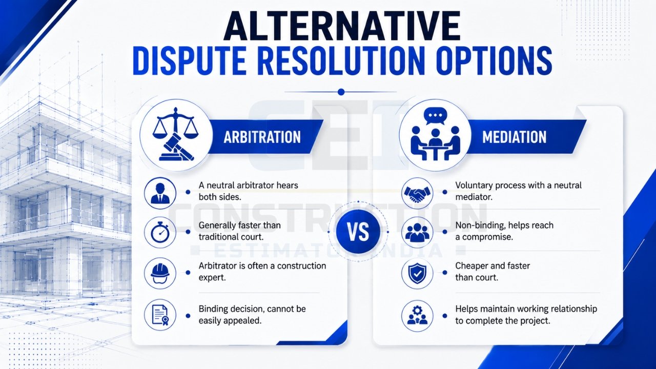 Arbitration vs mediation for construction disputes and alternative dispute resolution methods