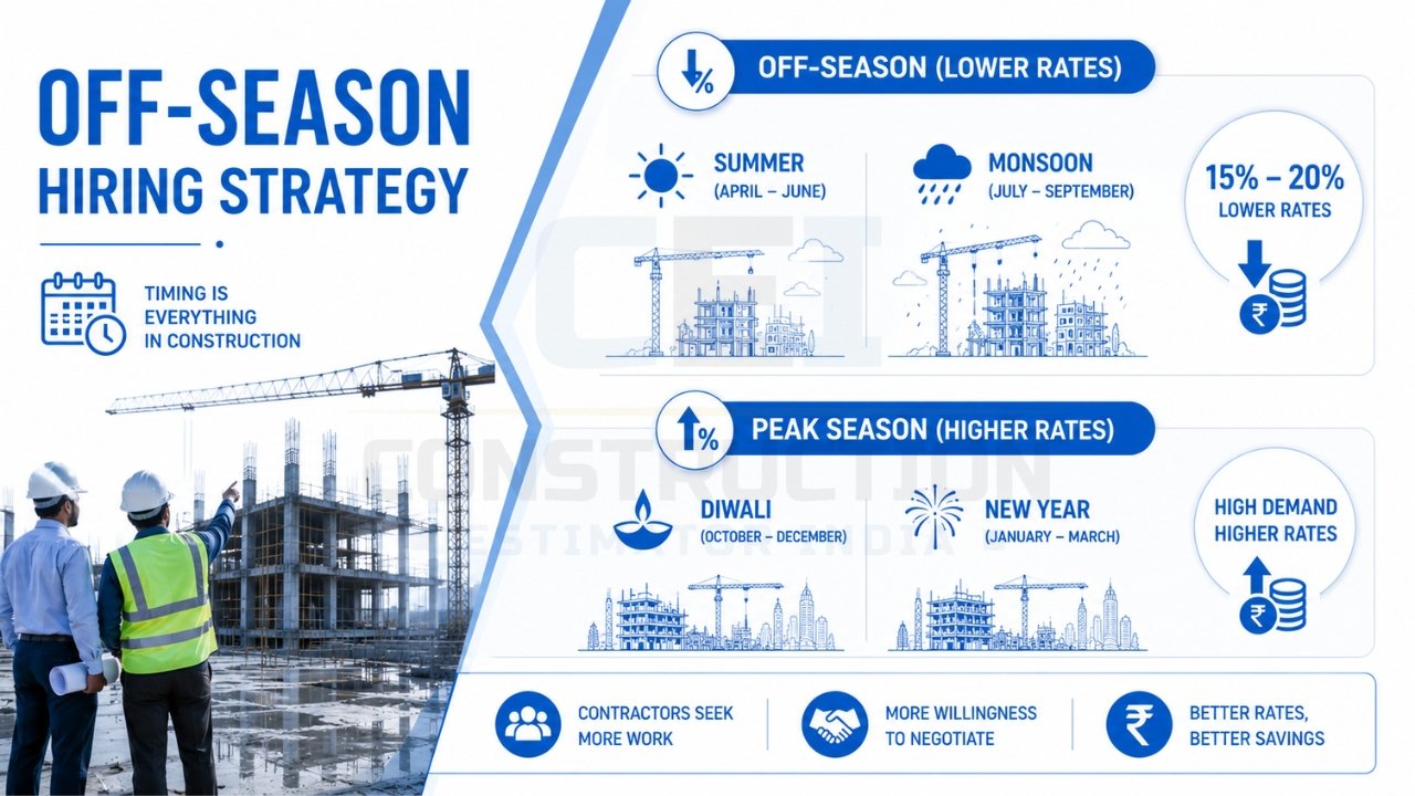 Off-season hiring strategy for construction projects to reduce contractor costs and save money