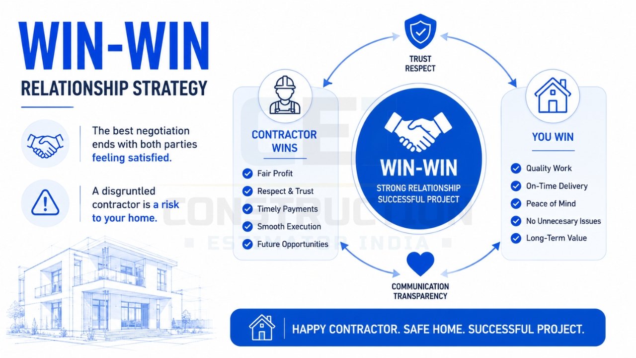 Win-win contractor relationship strategy for successful home construction and project management