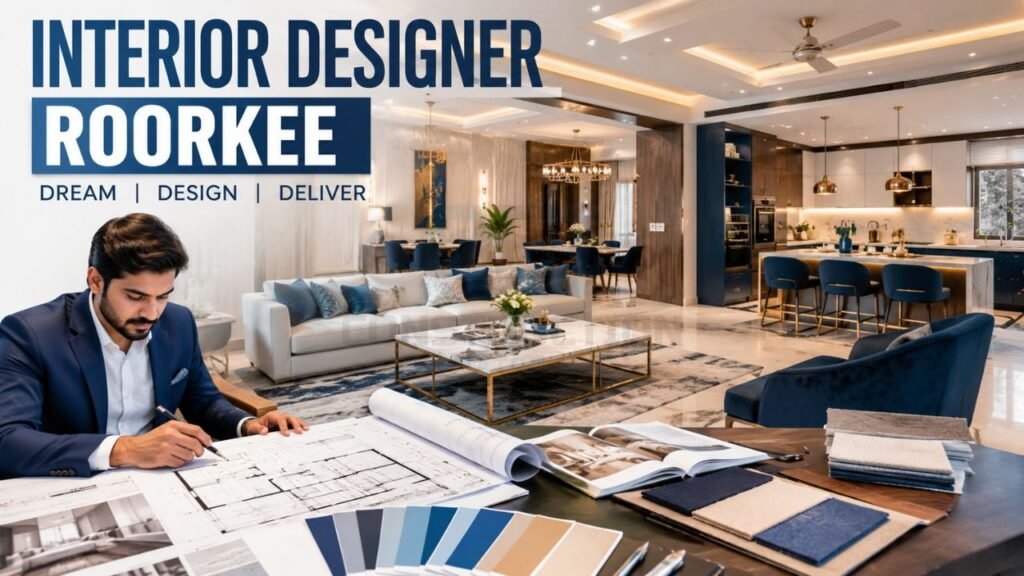 Professional interior designer in Roorkee creating modern luxury living room, kitchen, and home interior designs