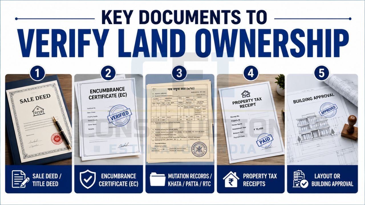 Infographic highlighting important legal documents used to verify property and land ownership.