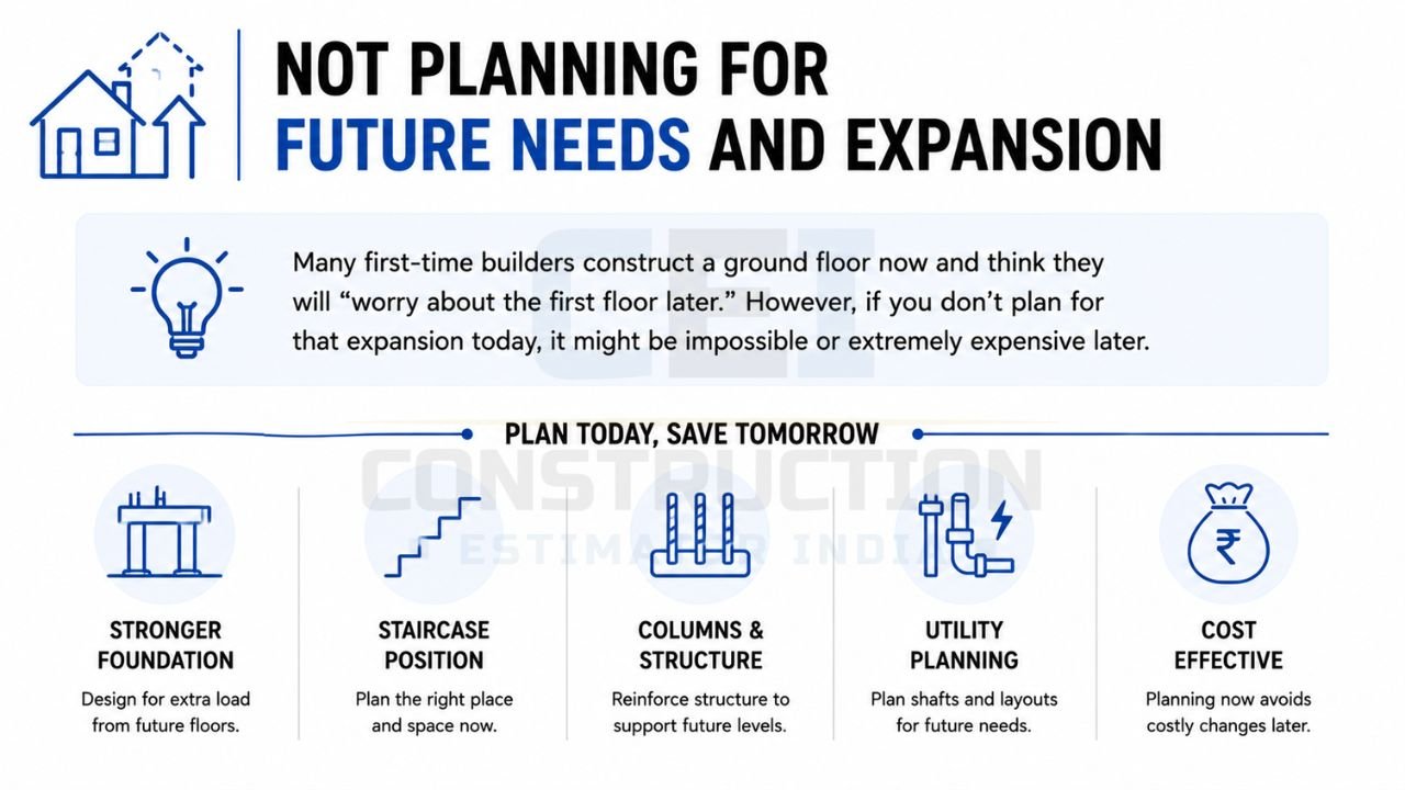 Planning for future home expansion with stronger foundations, structural design, staircase planning, utility layouts, and cost-effective construction