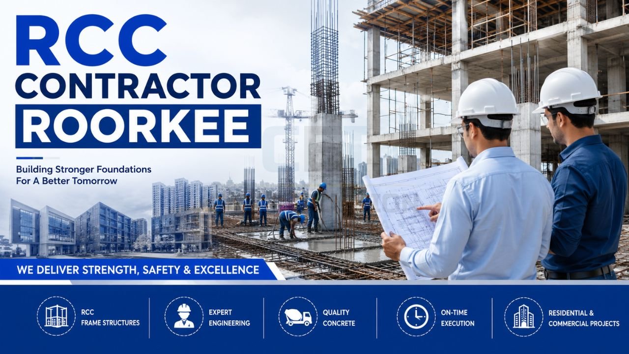 RCC contractor in Roorkee supervising reinforced cement concrete construction work for residential and commercial building projects
