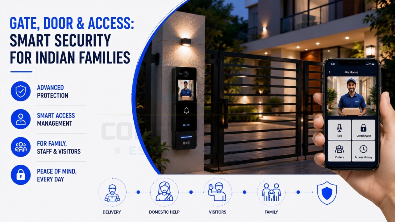 Smart gate and door access security system for Indian homes with video door phone and mobile app control