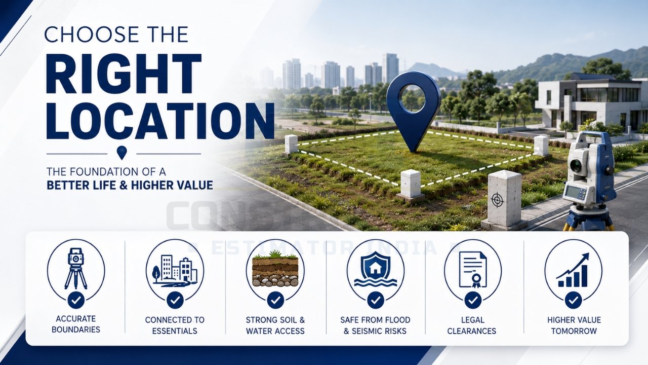 Choosing the right plot location with legal approvals, strong soil conditions, and future property value growth