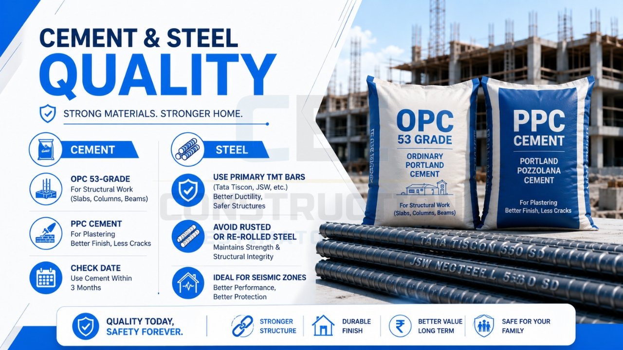 Cement and steel quality guide for strong residential construction and durable building structures