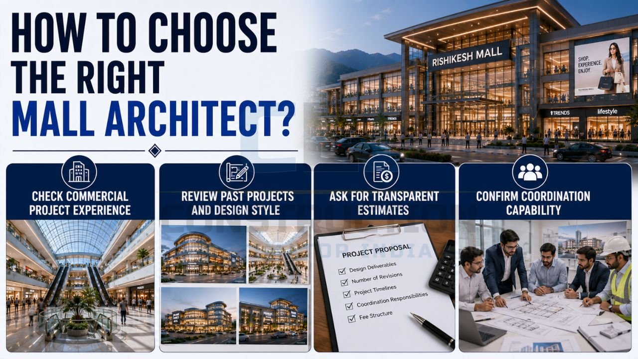 Guide for selecting a mall architect based on commercial project experience, design portfolio, transparent estimates, and coordination capabilities.
