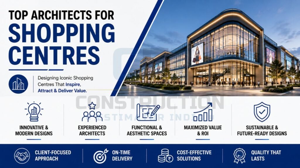 Modern shopping centre designed by professional architects featuring innovative architecture, functional spaces, sustainable design, and commercial value optimization.