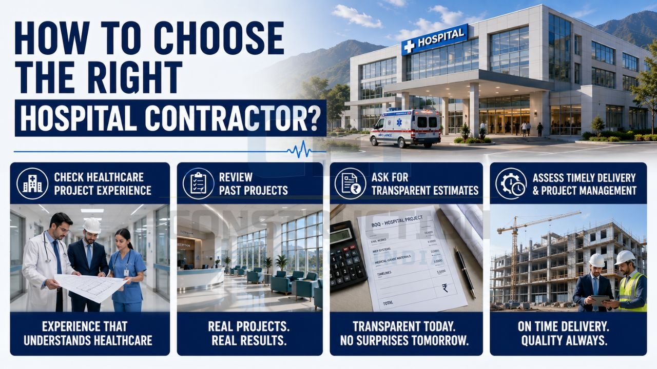 Guide to selecting a hospital contractor based on healthcare project experience, past projects, transparent estimates, and project management expertise.