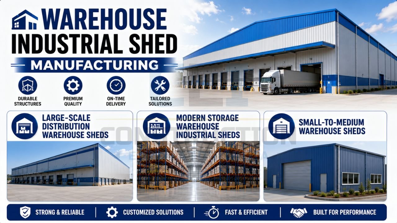 Modern warehouse industrial shed with loading docks and storage infrastructure.