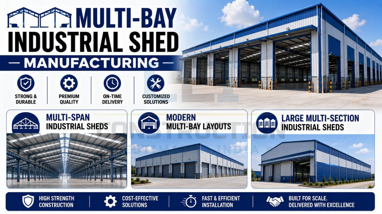 Large multi-bay industrial shed designed for manufacturing, warehousing, and logistics operations.
