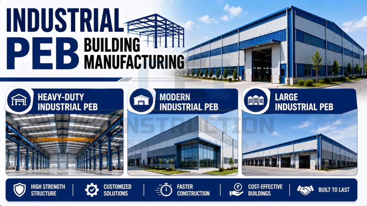Large industrial pre-engineered building designed for warehousing, manufacturing, and industrial operations.