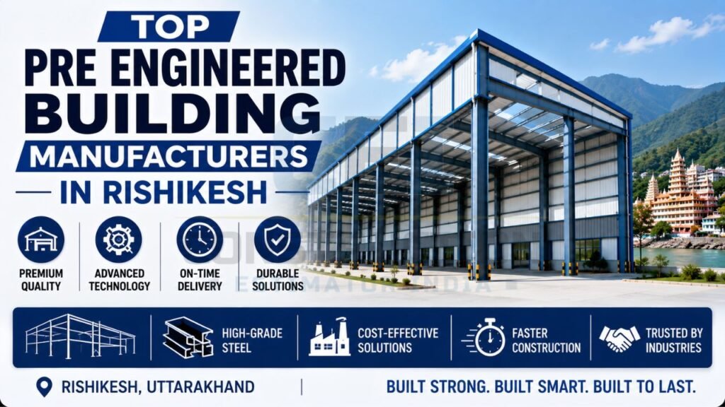 Modern pre-engineered steel building manufactured by a leading PEB company in Rishikesh, Uttarakhand.