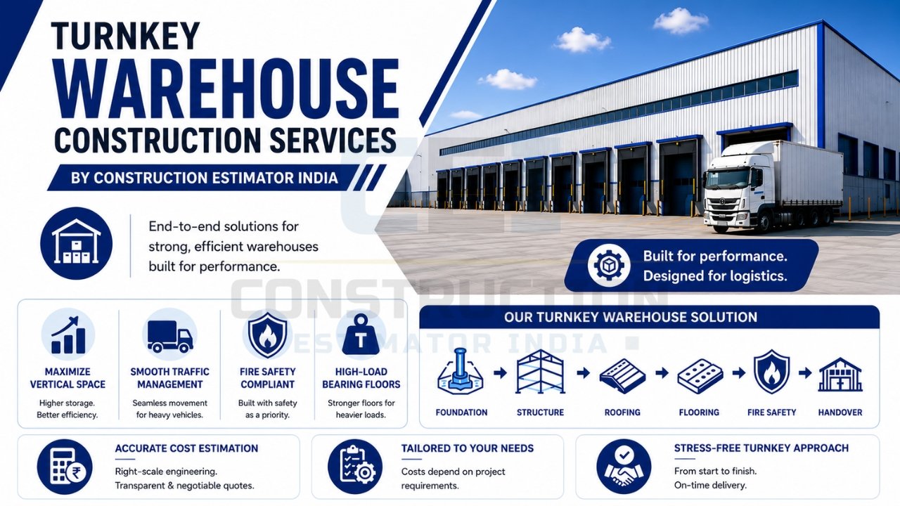 Turnkey warehouse construction services with end-to-end industrial warehouse development, logistics infrastructure, and high-performance storage facilities.
