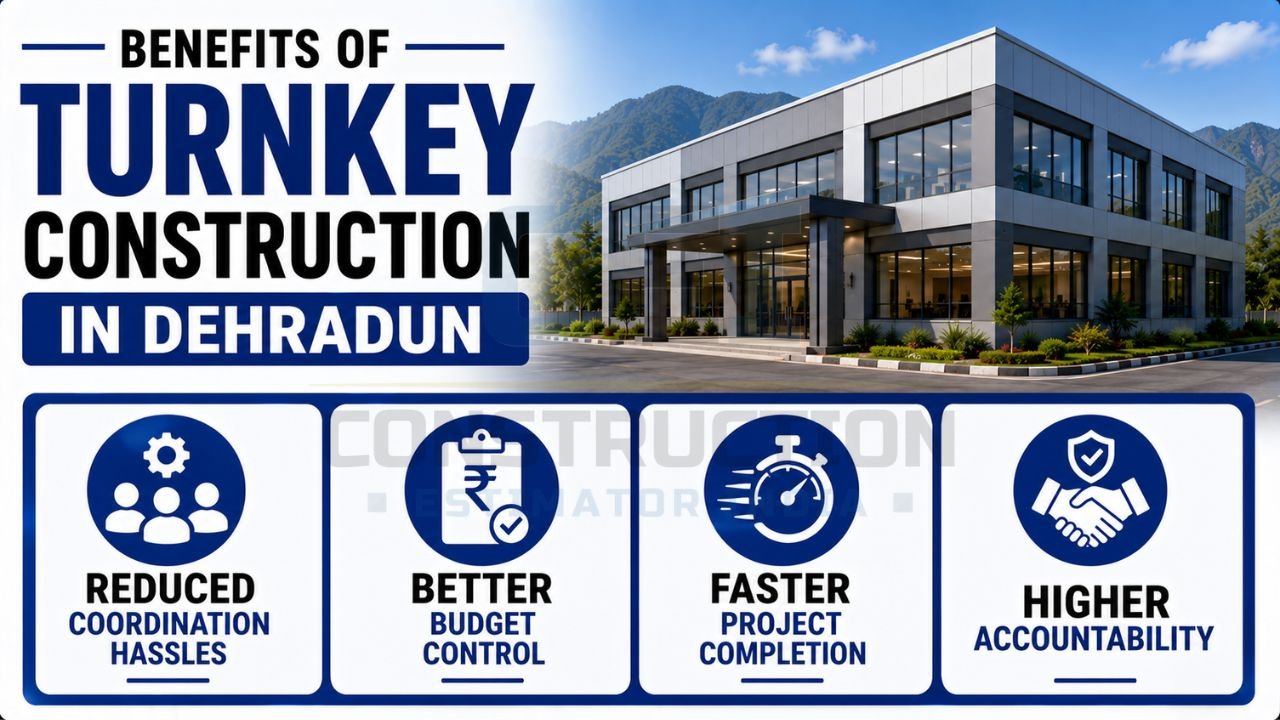 Modern commercial building showcasing the key advantages of turnkey construction services in Dehradun.