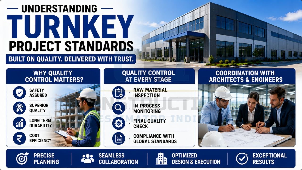 Professional commercial building highlighting quality control standards, inspections, and project coordination in turnkey construction.