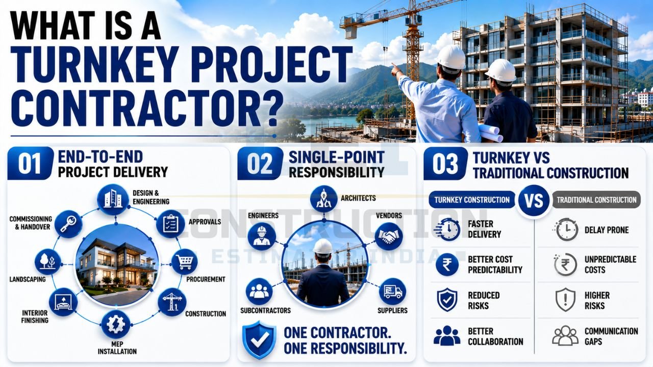 Construction professionals overseeing a building project, illustrating turnkey project delivery, single-point responsibility, and the advantages of turnkey construction over traditional construction methods.