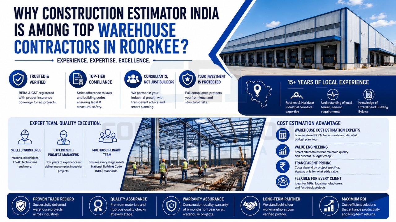Warehouse contractors in Roorkee with industrial construction expertise, cost estimation, quality execution, and turnkey warehouse solutions.