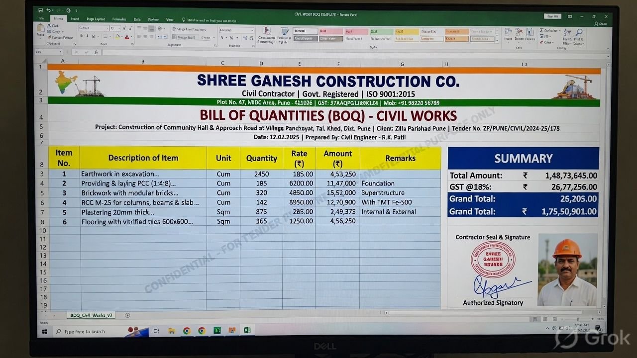 Civil Work BOQ Template