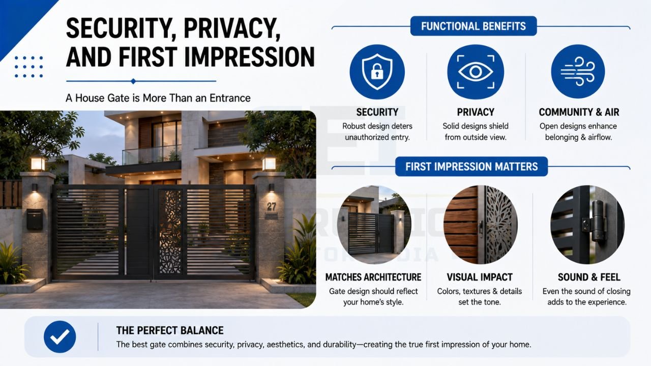 House gate design highlighting security, privacy, curb appeal, and modern entrance features for residential homes
