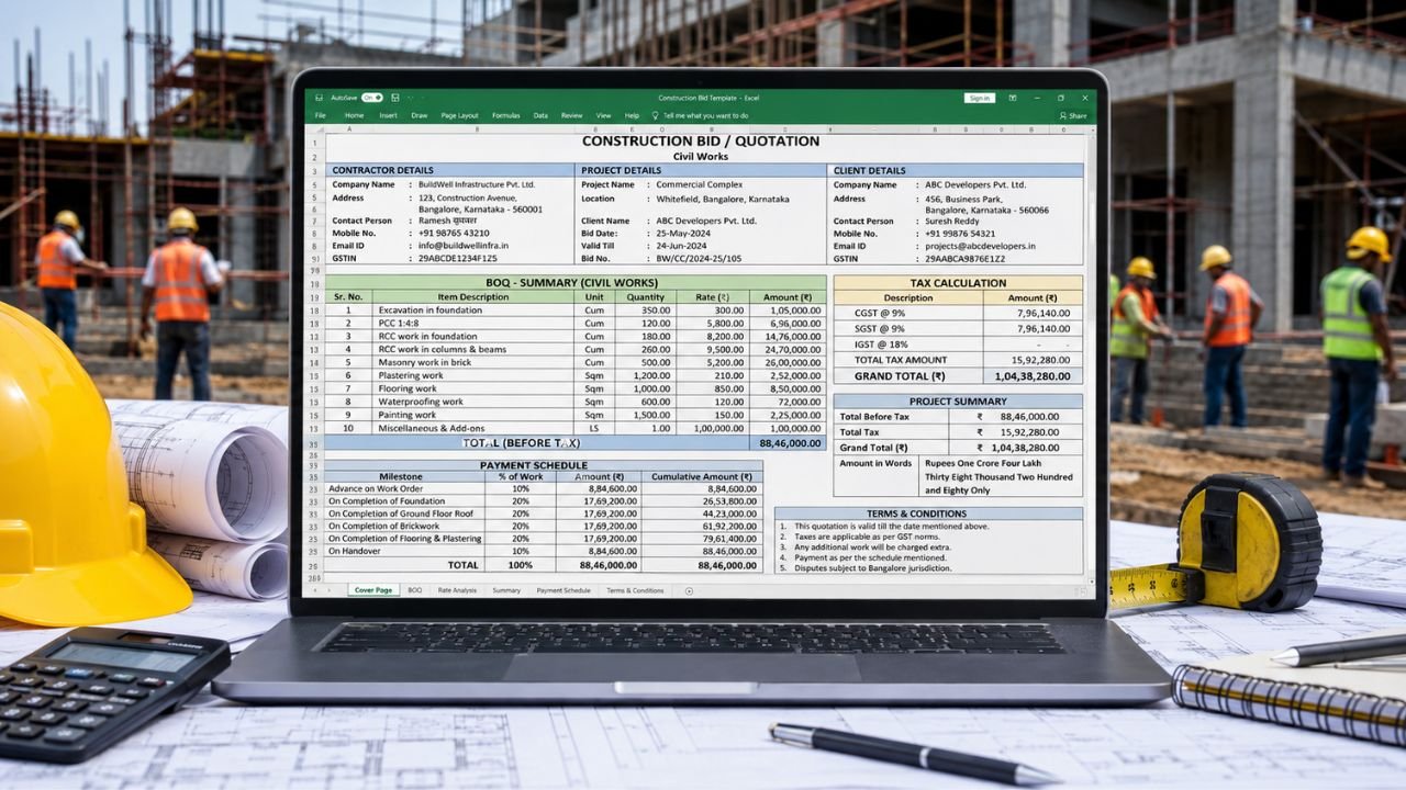 Common mistakes in construction bidding shown with construction bid and quotation documents