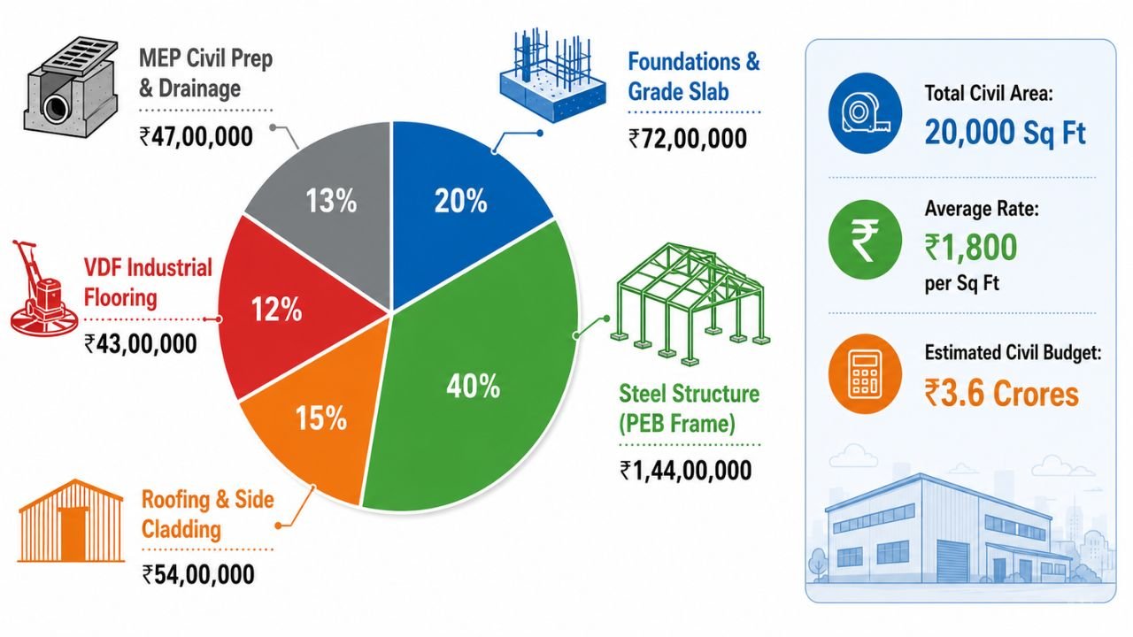 Sample cost breakdown for a typical manufacturing factory in India