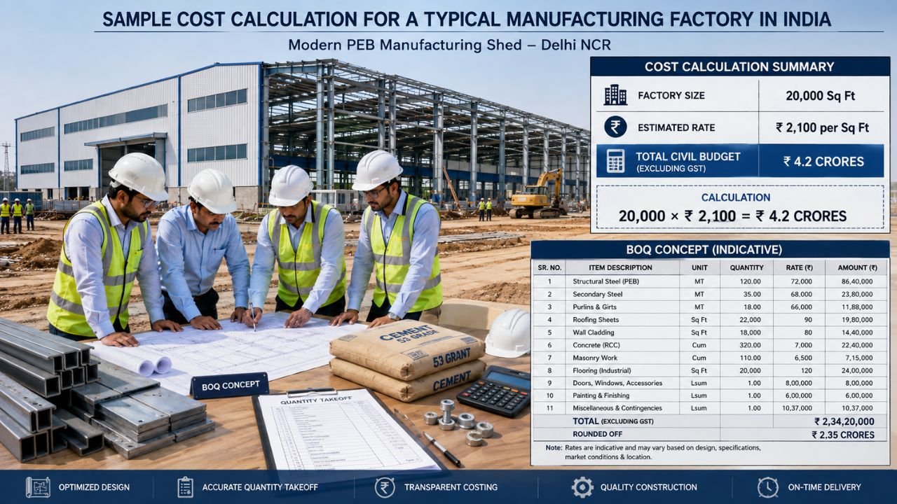 Sample cost calculation for a typical manufacturing factory in India