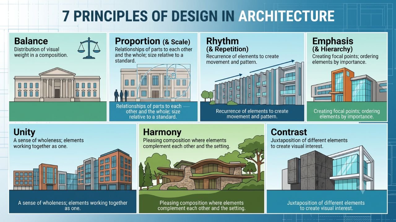 What are the 7 principles of design in architecture