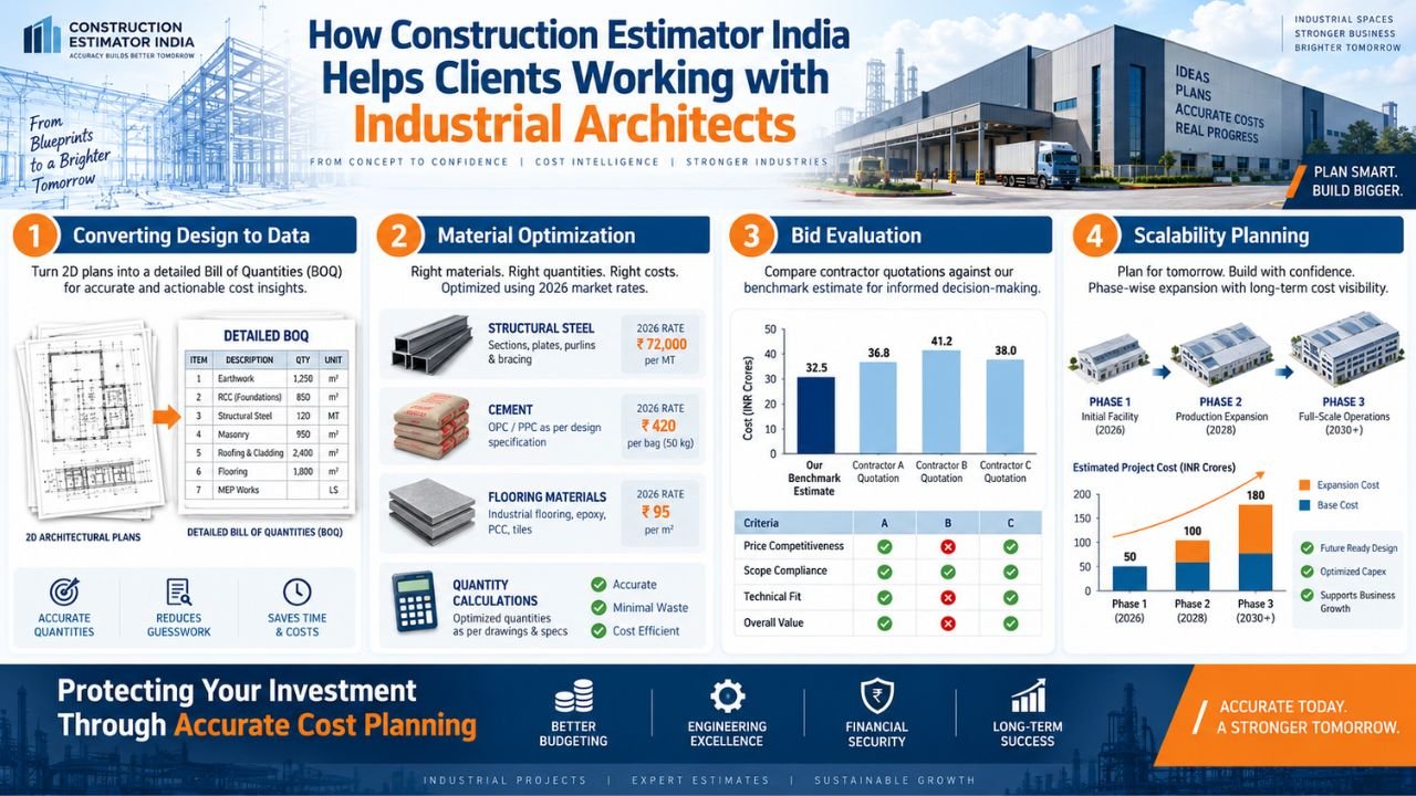 How Construction Estimator India helps clients working with industrial architects