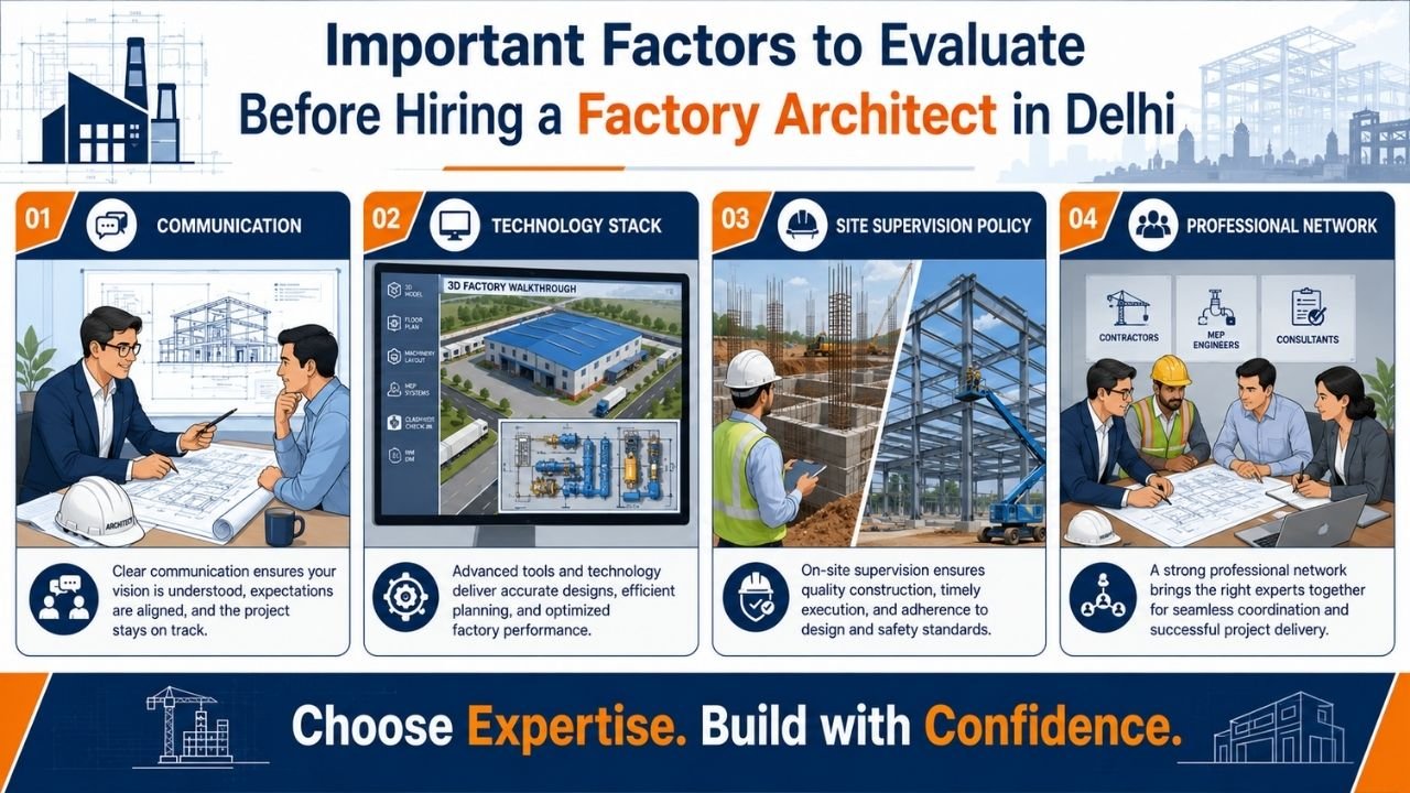 Important factors to evaluate before hiring a factory architect in Delhi